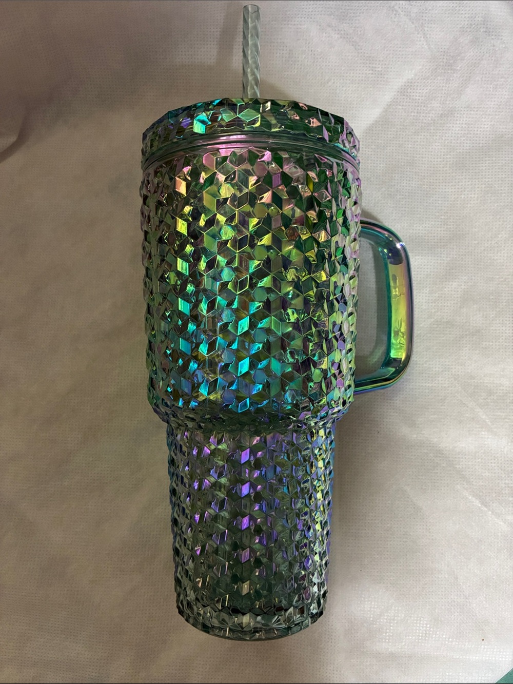 Holiday Time Iridescent Green Blue Purple Textured Travel Mug with Straw